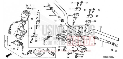 TUYAU DE GUIDON/PONT SUPERIEUR XL650V1 de 2001